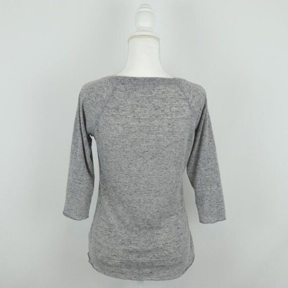 Athleta Women's Small Gray Linen Blend Scoop Neck 3/4 Sleeve Knit Blouse - Picture 3 of 9